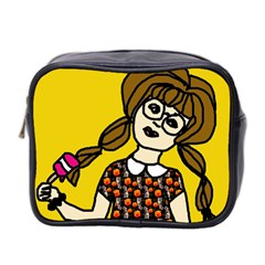 Girl With Popsicle Yellow Background Mini Toiletries Bag (two Sides) by snowwhitegirl