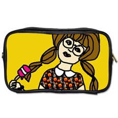 Girl With Popsicle Yellow Background Toiletries Bag (one Side)