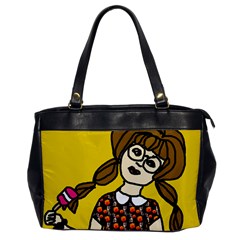 Girl With Popsicle Yellow Background Oversize Office Handbag by snowwhitegirl