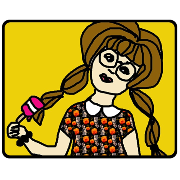 Girl With Popsicle Yellow Background Fleece Blanket (Medium) 