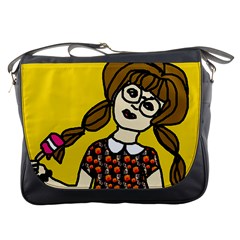 Girl With Popsicle Yellow Background Messenger Bag by snowwhitegirl