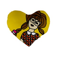 Girl With Popsicle Yellow Background Standard 16  Premium Heart Shape Cushions by snowwhitegirl