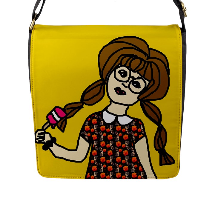 Girl With Popsicle Yellow Background Flap Closure Messenger Bag (L)