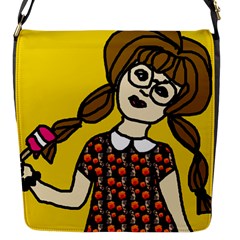 Girl With Popsicle Yellow Background Flap Closure Messenger Bag (s) by snowwhitegirl