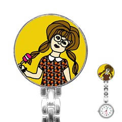 Girl With Popsicle Yellow Background Stainless Steel Nurses Watch by snowwhitegirl