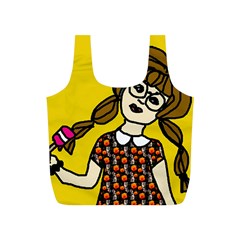 Girl With Popsicle Yellow Background Full Print Recycle Bag (s) by snowwhitegirl