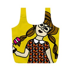 Girl With Popsicle Yellow Background Full Print Recycle Bag (m) by snowwhitegirl