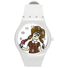 Girl With Popsicle Round Plastic Sport Watch (m) by snowwhitegirl