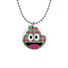 Green Plaid Poo Button Necklaces