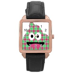 Green Plaid Poo Rose Gold Leather Watch  by snowwhitegirl