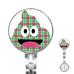 Green Plaid Poo Stainless Steel Nurses Watch by snowwhitegirl