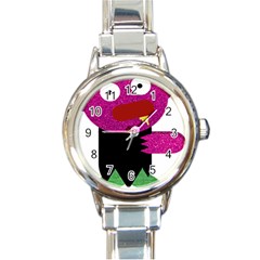 Pink Glitter Zombie Round Italian Charm Watch by snowwhitegirl