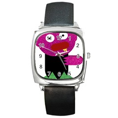 Pink Glitter Zombie Square Metal Watch by snowwhitegirl