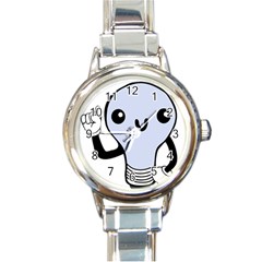 Blue  Kawaii Bulb Round Italian Charm Watch by snowwhitegirl