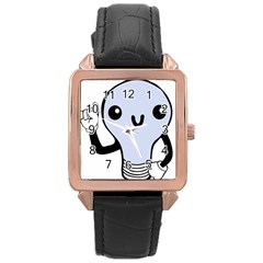 Blue  Kawaii Bulb Rose Gold Leather Watch  by snowwhitegirl