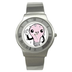 Pink Kawaii Bulb Stainless Steel Watch by snowwhitegirl