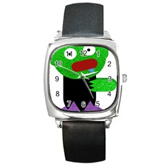 Green Glitter Zombie Square Metal Watch by snowwhitegirl