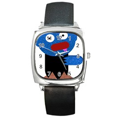 Blue Glitter Zombie Square Metal Watch by snowwhitegirl