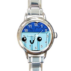 Blue Glitter Ice Cream Carton Round Italian Charm Watch