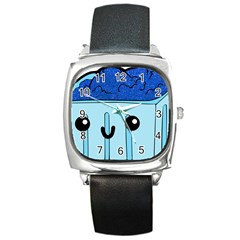 Blue Glitter Ice Cream Carton Square Metal Watch by snowwhitegirl