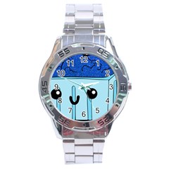 Blue Glitter Ice Cream Carton Stainless Steel Analogue Watch by snowwhitegirl