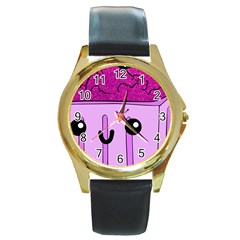 Purple Glitter Ice Cream Carton Round Gold Metal Watch by snowwhitegirl