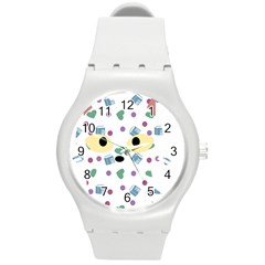 Milk Pattern Cat Round Plastic Sport Watch (m) by snowwhitegirl