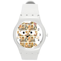 Victorian Girl Labels Cat Round Plastic Sport Watch (m) by snowwhitegirl