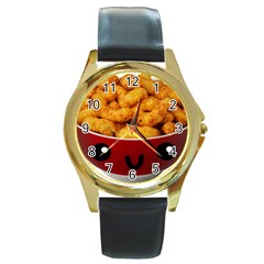 Kawaii Snacks Round Gold Metal Watch by snowwhitegirl