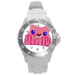 Kawaii Cat Hat Round Plastic Sport Watch (l) by snowwhitegirl