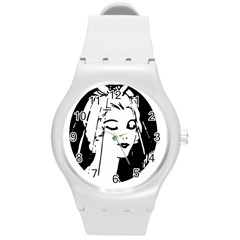 Bride Face Round Plastic Sport Watch (m) by snowwhitegirl