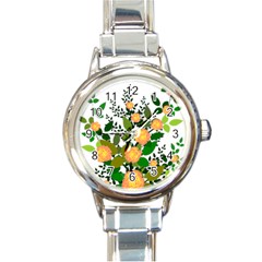 Peach Roses Round Italian Charm Watch by snowwhitegirl