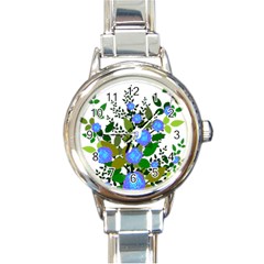 Blue Luminesent Roses Round Italian Charm Watch by snowwhitegirl