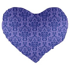 Victorian Blue Ornamental Large 19  Premium Heart Shape Cushions