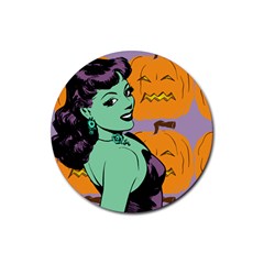 Zombie Retro Girl Rubber Round Coaster (4 Pack)  by snowwhitegirl