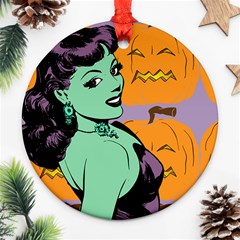 Zombie Retro Girl Round Ornament (two Sides) by snowwhitegirl