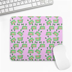 Green Alien Monster Pattern Pink Large Mousepads by snowwhitegirl