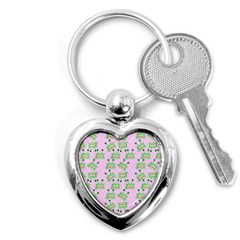 Green Alien Monster Pattern Pink Key Chains (heart)  by snowwhitegirl