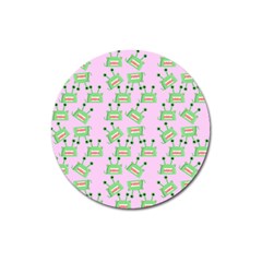 Green Alien Monster Pattern Pink Magnet 3  (round) by snowwhitegirl