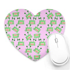 Green Alien Monster Pattern Pink Heart Mousepads by snowwhitegirl