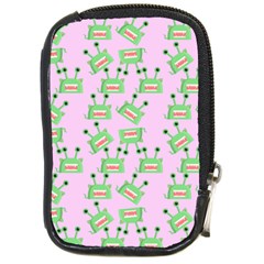 Green Alien Monster Pattern Pink Compact Camera Leather Case by snowwhitegirl