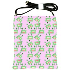 Green Alien Monster Pattern Pink Shoulder Sling Bag by snowwhitegirl