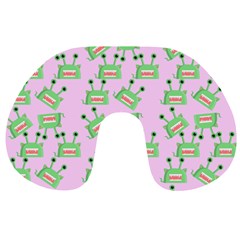 Green Alien Monster Pattern Pink Travel Neck Pillows by snowwhitegirl