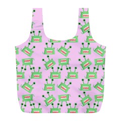 Green Alien Monster Pattern Pink Full Print Recycle Bag (l) by snowwhitegirl