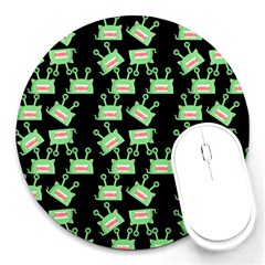 Green Alien Monster Pattern Black Round Mousepads by snowwhitegirl