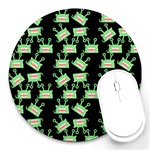 Green Alien Monster Pattern Black Round Mousepads Front