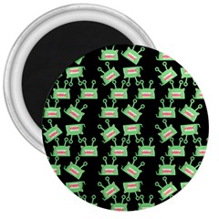 Green Alien Monster Pattern Black 3  Magnets by snowwhitegirl