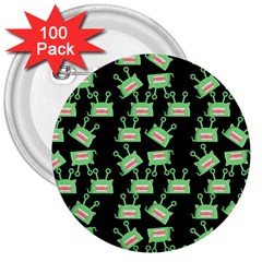 Green Alien Monster Pattern Black 3  Buttons (100 Pack)  by snowwhitegirl