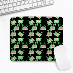 Green Alien Monster Pattern Black Large Mousepads by snowwhitegirl