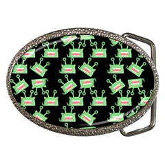 Green Alien Monster Pattern Black Belt Buckles by snowwhitegirl